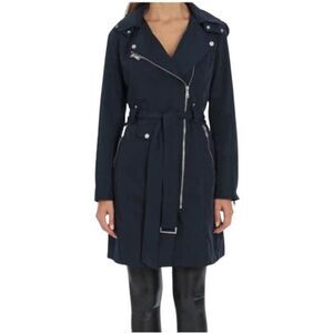 Avec Les Filles Women's Moto Trench Jacket Hooded w/ Belt in Navy Size S